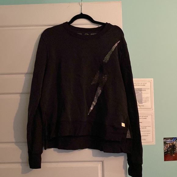 M sized crewneck sweater with gemstone lightening bolt design. Dark charcoal. - Picture 5 of 5